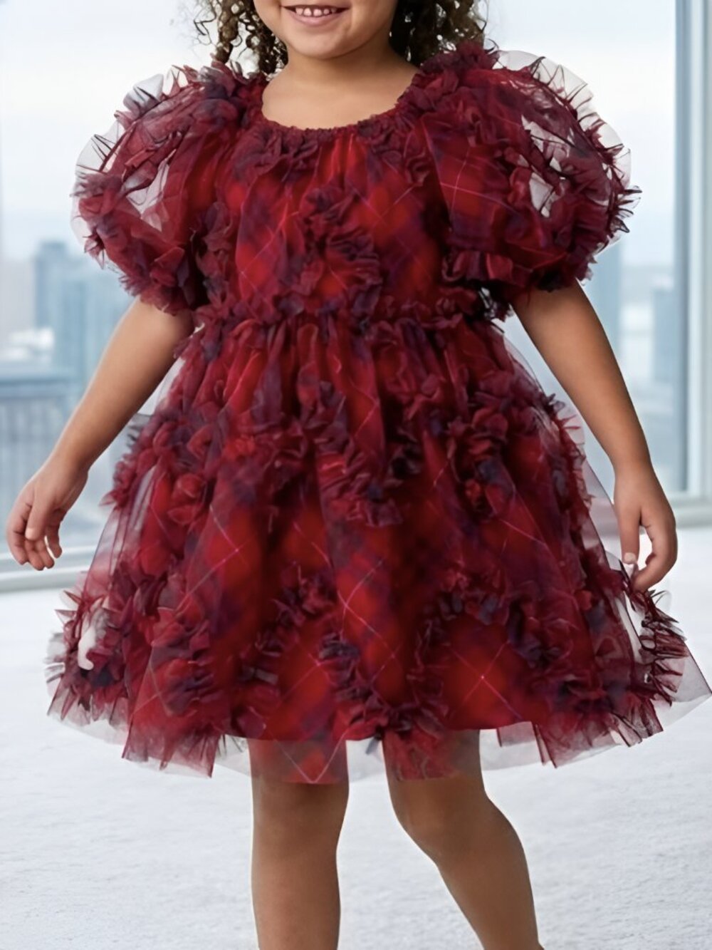 Threadbare Girls Red Plaid Ruffle Tulle Dress - Size 5Y
